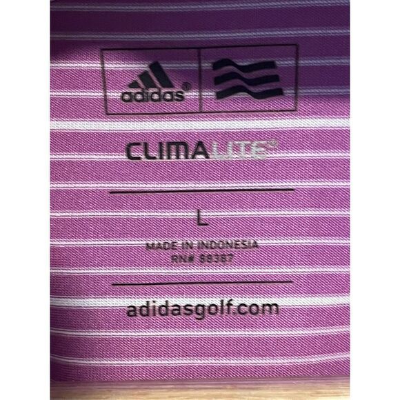 Adidas Mens Polo Golf Shirt Large Fuchsia Striped Short Sleeve ClimaLite - Picture 7 of 9
